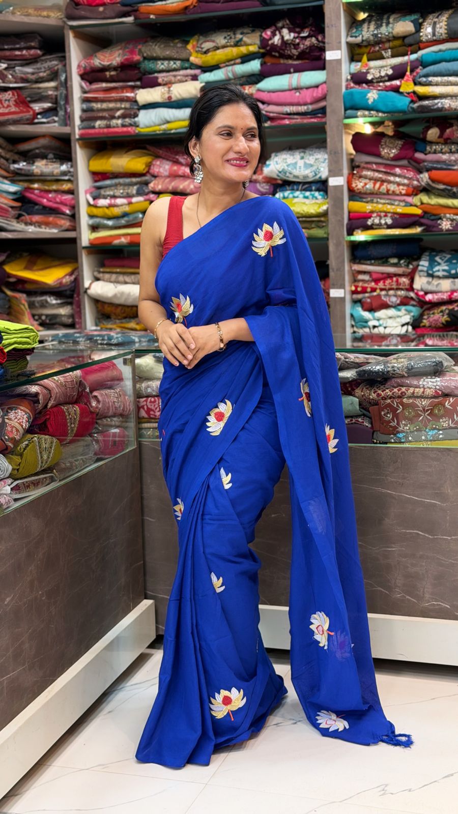 Padma Mal Cotton Saree - Blue