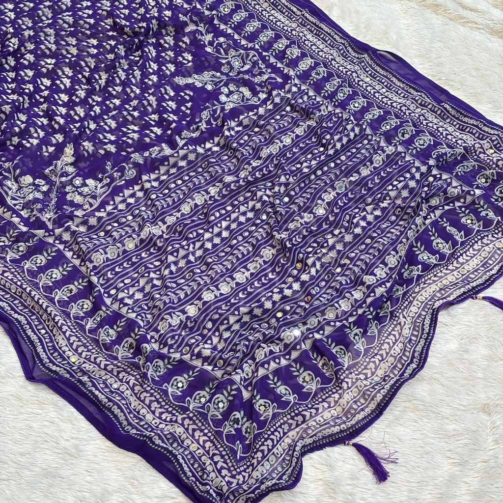 Karina Georgette Printed Saree - Purple
