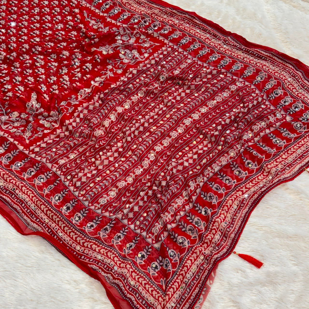 Karina Georgette Printed Saree - Red