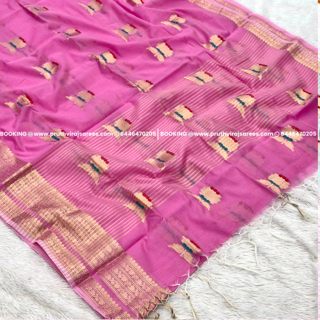 Chanderi Mal Fabric Saree - Pink