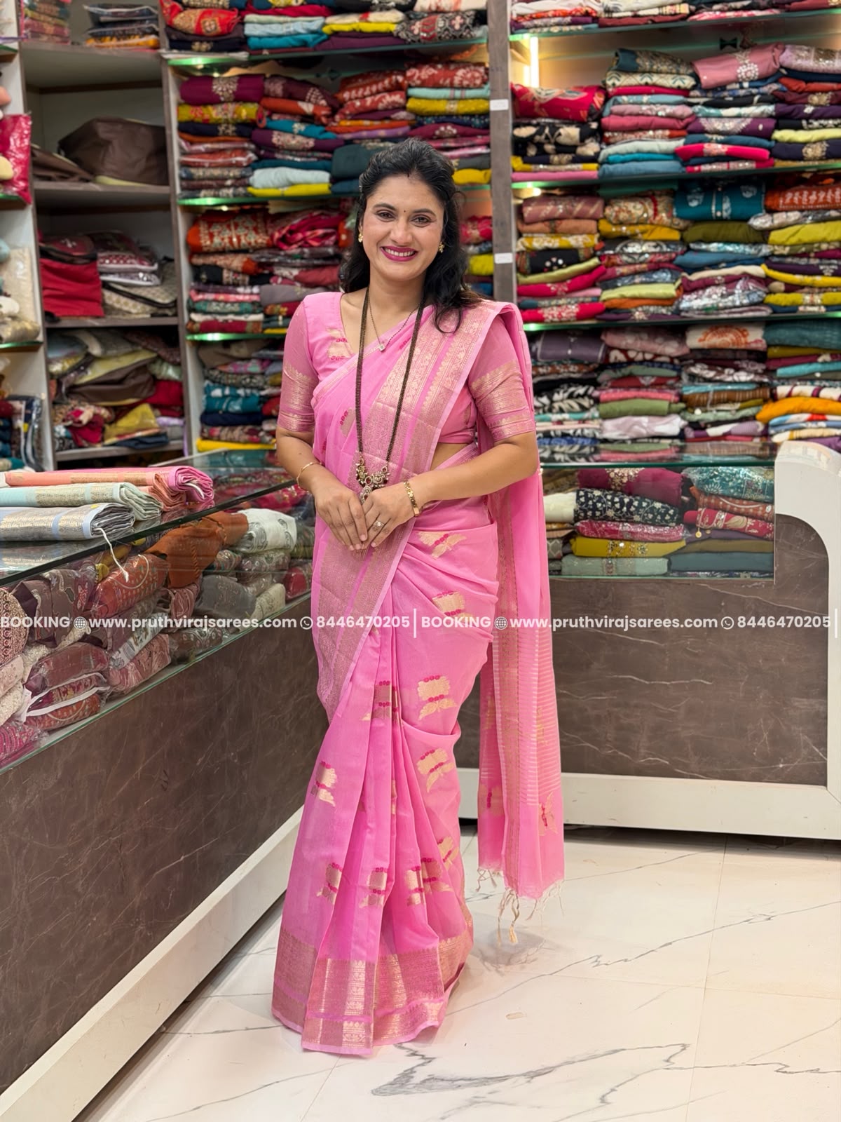 Chanderi Mal Fabric Saree - Pink
