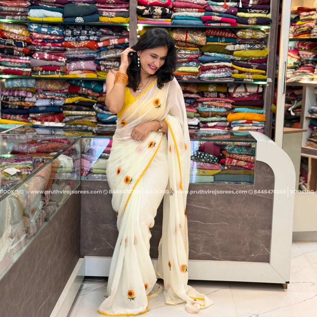 White Star Georgette Saree