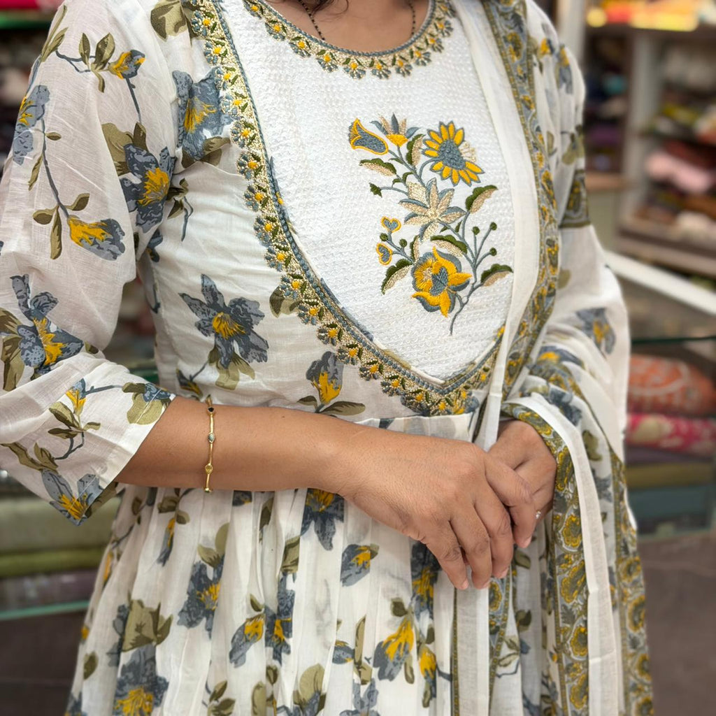 Mixed-Fabric Lining Dress Set - Grey