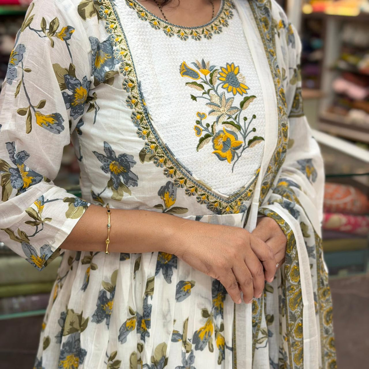 Mixed-Fabric Lining Dress Set - Grey