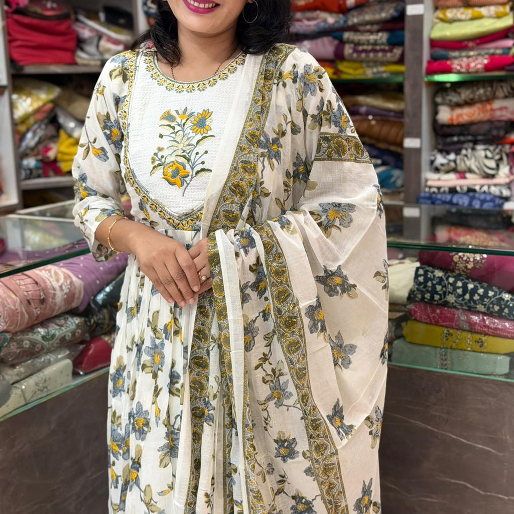 Mixed-Fabric Lining Dress Set - Grey