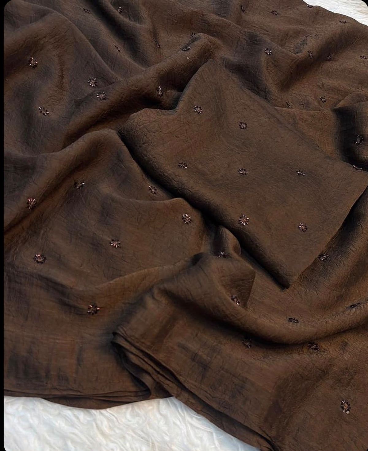 Chocolate Brown Crunchy Fabric Designer Saree