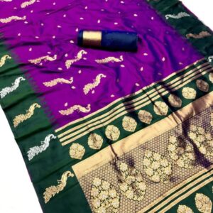 Mor paithani - Magenta (Green border)