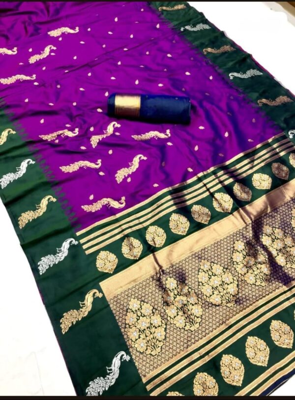 Mor paithani - Magenta (Green border)