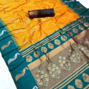 Mor paithani -  Yellow (Rama border)