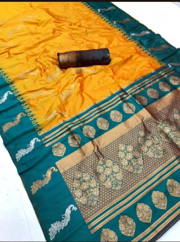 Mor paithani -  Yellow (Rama border)