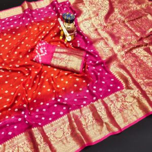 Banarasi Bandhej Saree_Orange