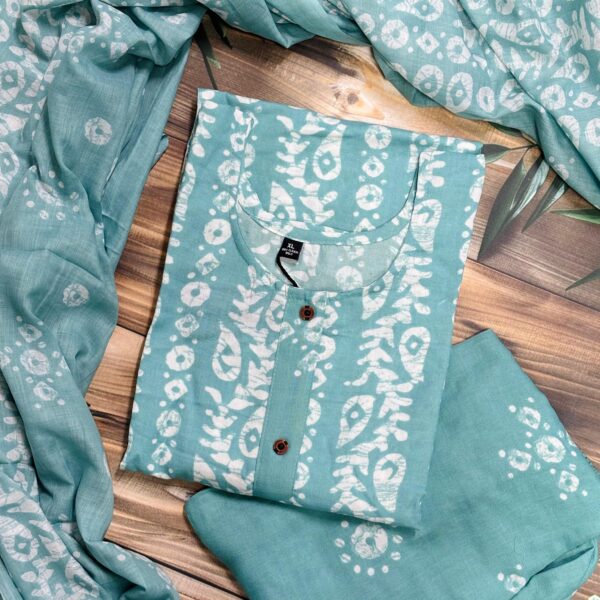 Cotton Jute Batik Dress 3-Piece Set –  : Pista