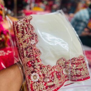 Chinon Bandhej Saree with Gota Patti Border :off white