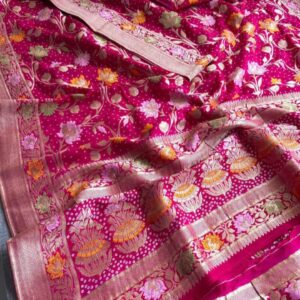 Banarasi Jal Design Saree : Rani pink