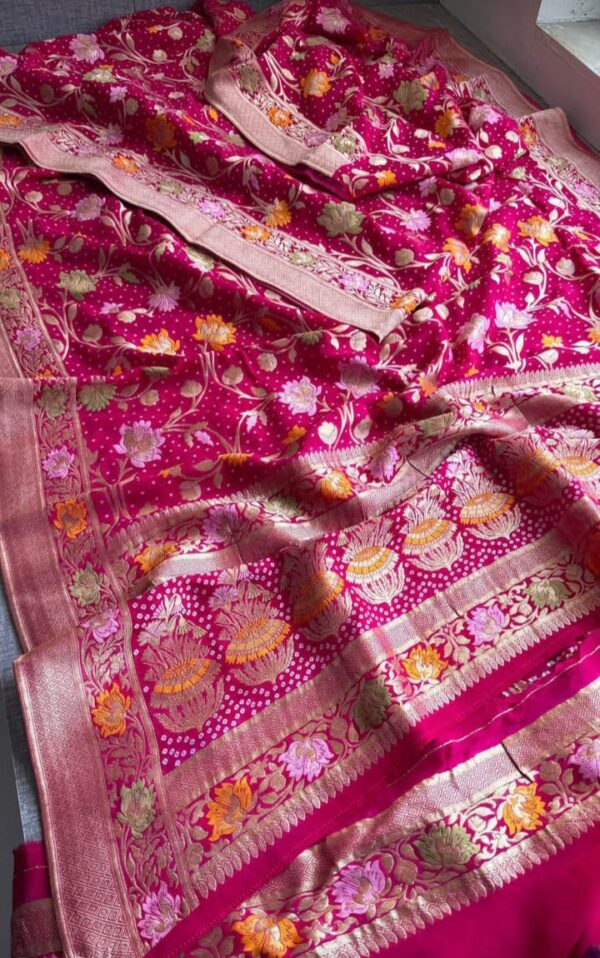 Banarasi Jal Design Saree : Rani pink