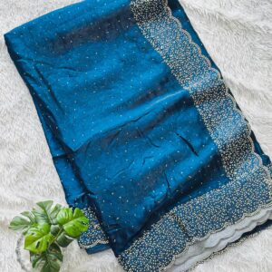 designer saree: Petrol Blue