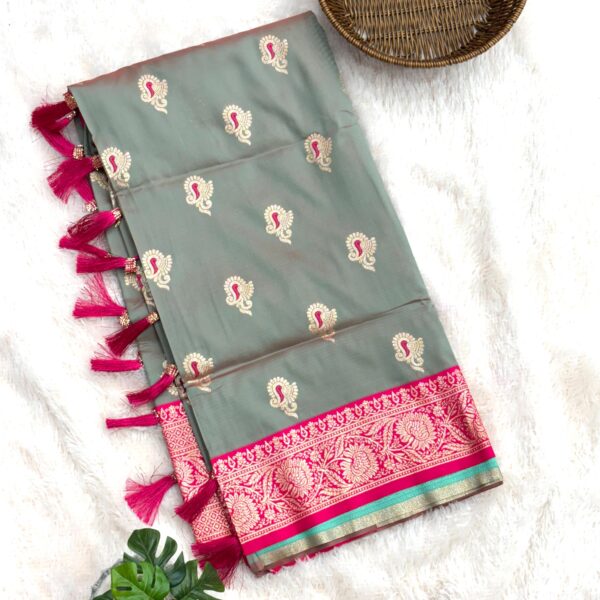 Gaurai Soft Silk Saree – Silver Gray