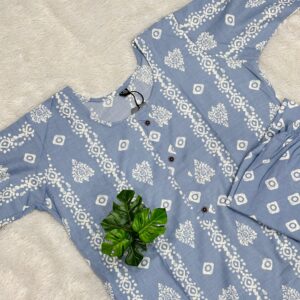 Cotton Jute Batik Dress Set : Blue