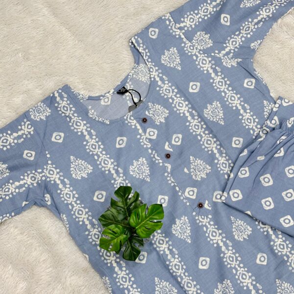 Cotton Jute Batik Dress Set : Blue