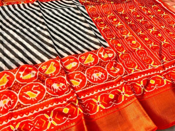 Patola Malai Print Silk Saree Black - Image 3