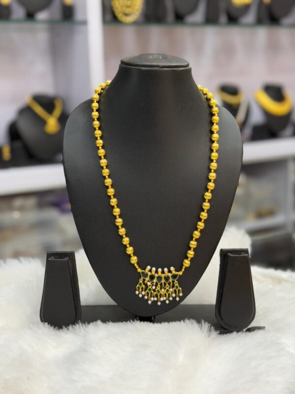 Long Tanamani Microplated Green Stone